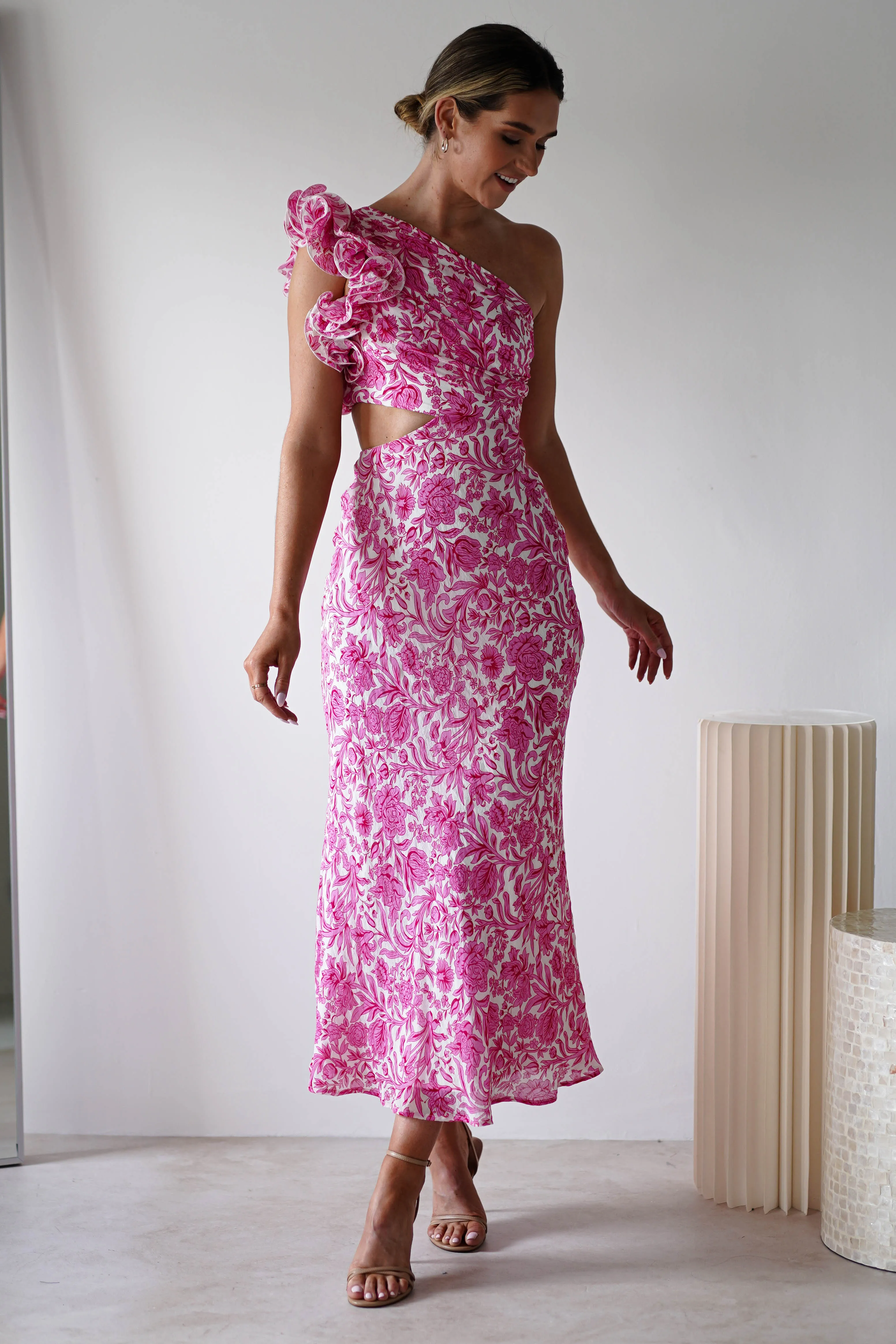 Pertunia Cut Out Midaxi Dress | Pink Print
