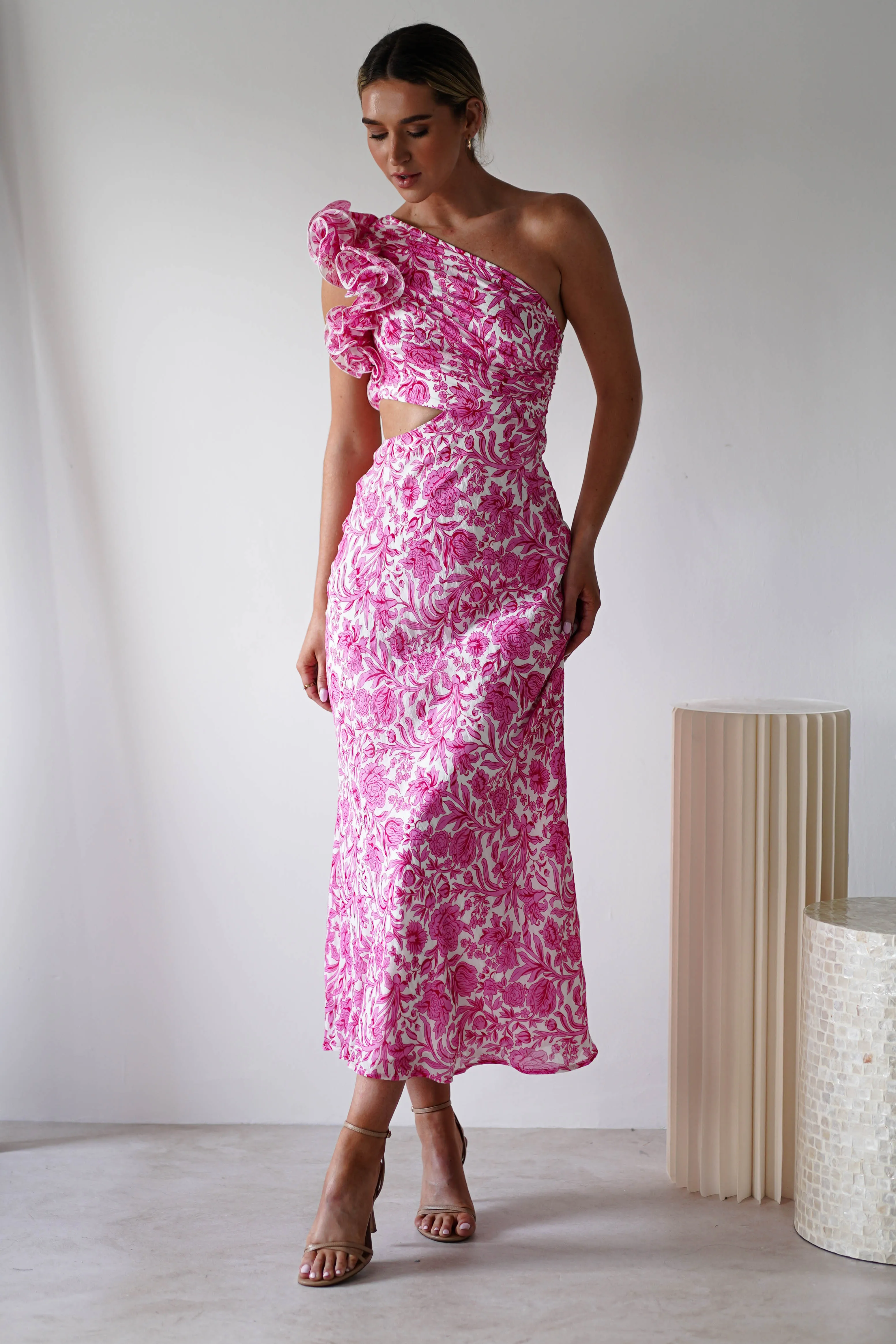 Pertunia Cut Out Midaxi Dress | Pink Print
