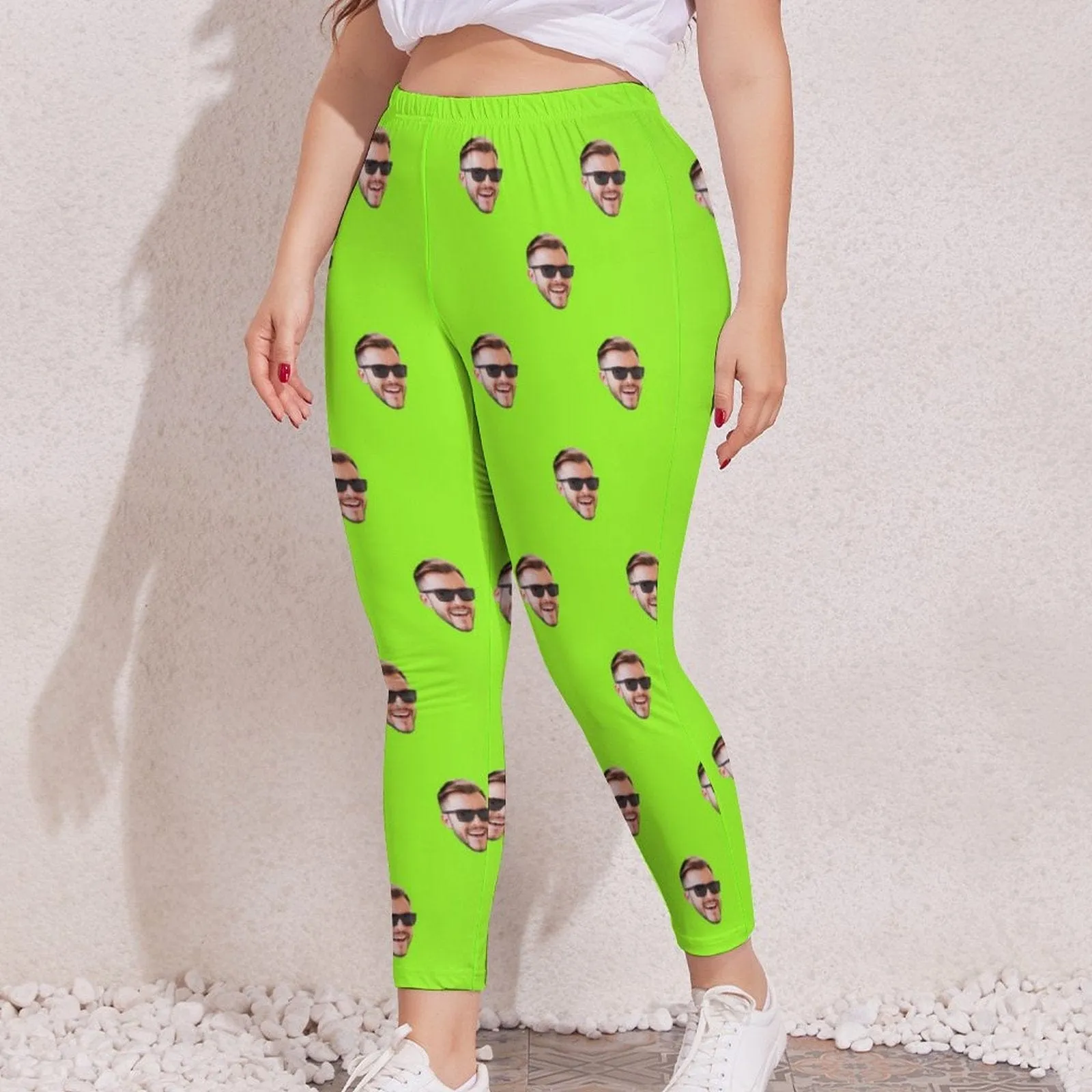 #Plus Size Custom Face Multicolor Women's Plus Size Stretch Leggings Design Your Own Leggings