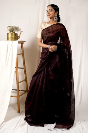 Teejh Choco Brown Handloom Box Sequin Saree