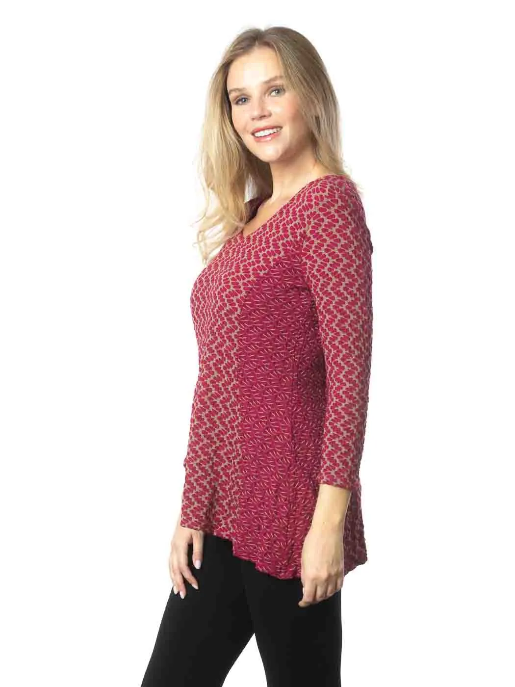 Tianello "Silvia" Taupe Knit Jacquard "Peyton" Tunic-Raspbarry