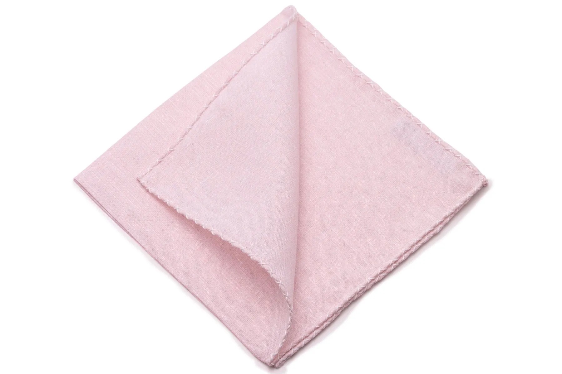 White X-Stitch Edge Pale Pink Linen Pocket Square