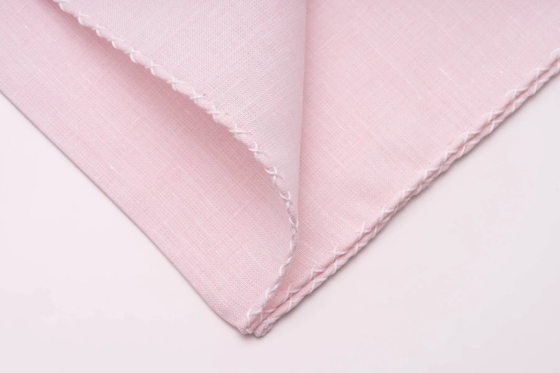 White X-Stitch Edge Pale Pink Linen Pocket Square