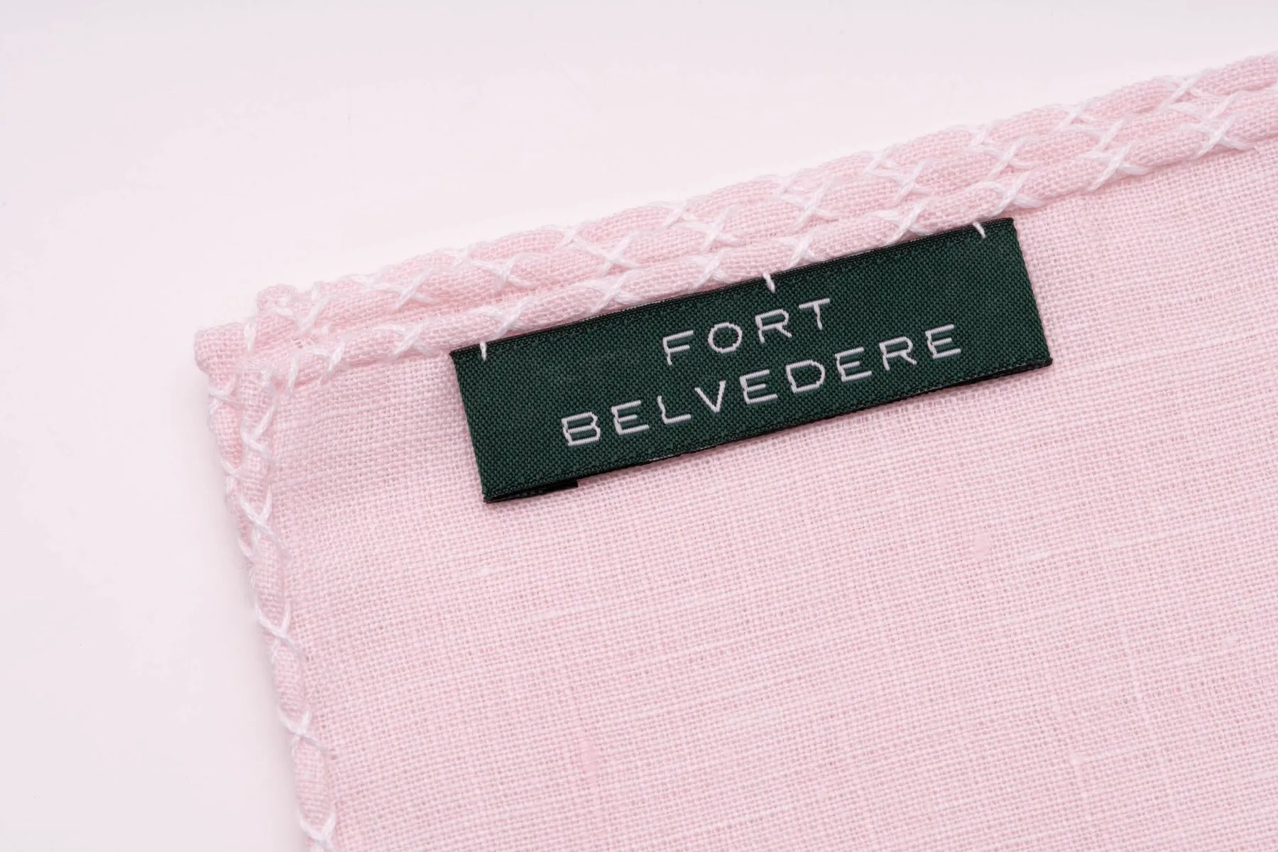 White X-Stitch Edge Pale Pink Linen Pocket Square