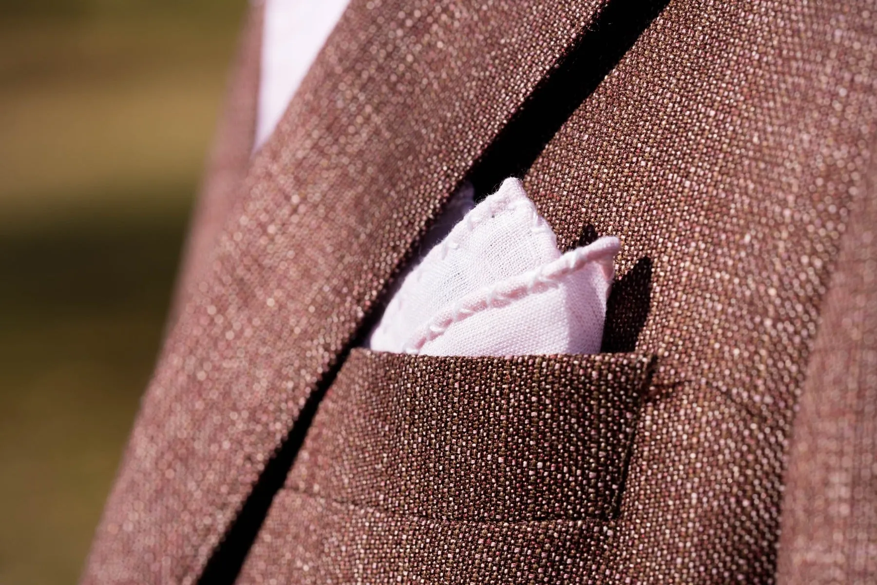 White X-Stitch Edge Pale Pink Linen Pocket Square