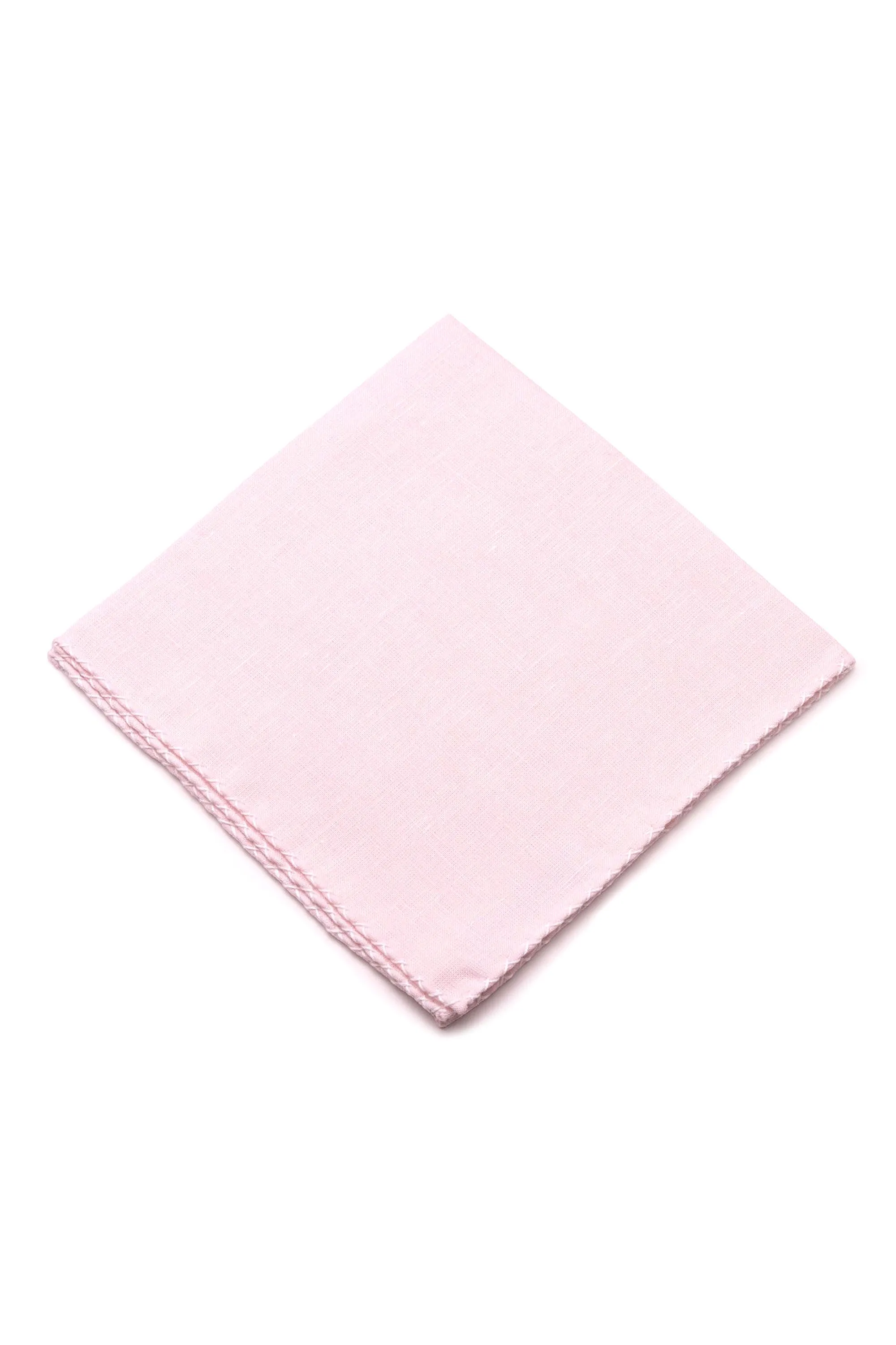 White X-Stitch Edge Pale Pink Linen Pocket Square
