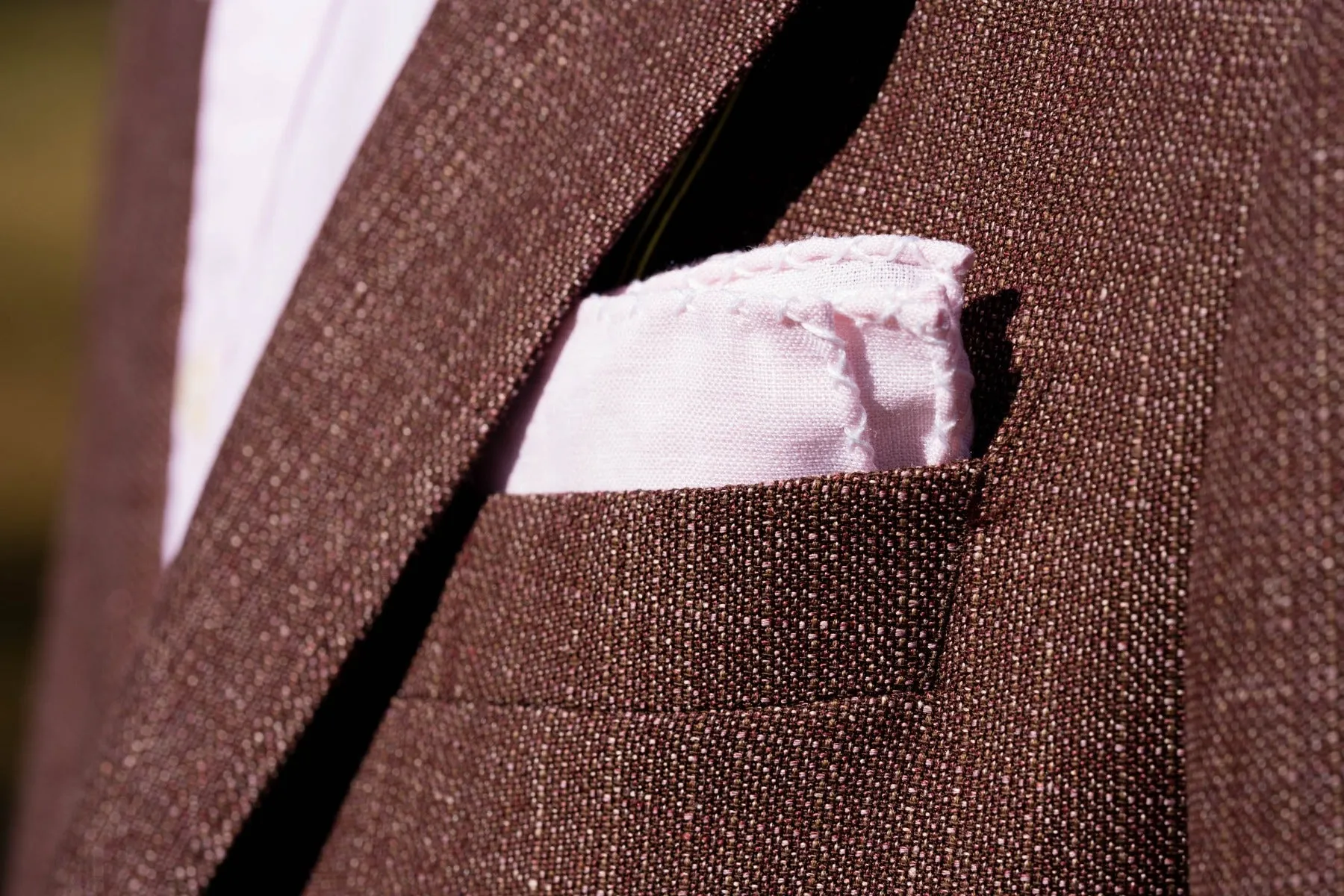 White X-Stitch Edge Pale Pink Linen Pocket Square